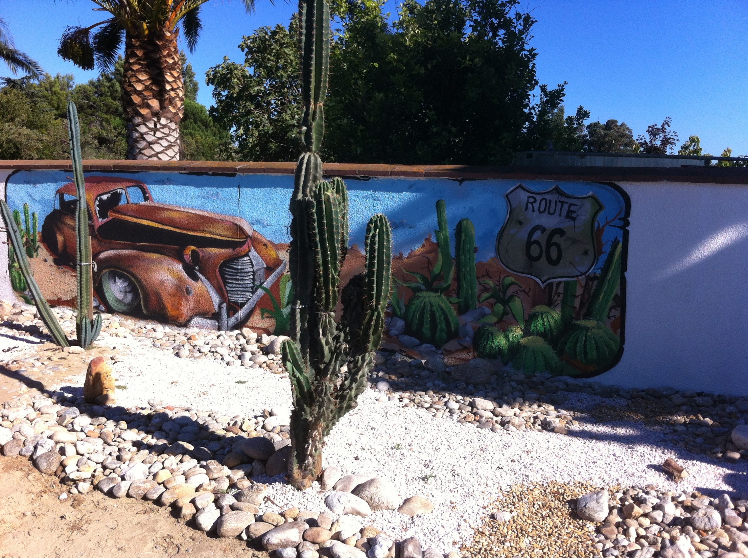 Cactus sculpturaux intégrés à un décor graphique à Bompas